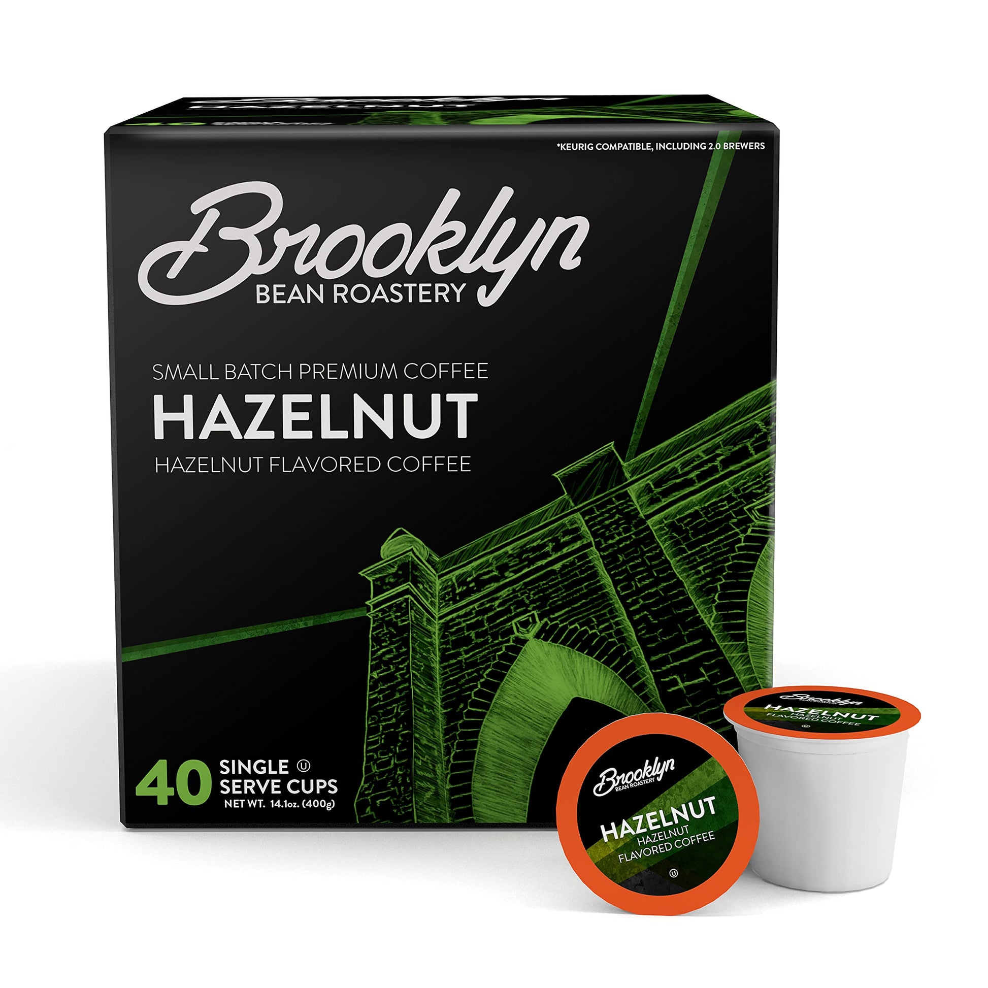 Brooklyn Beans Hazelnut Coffee Pods - Compatible with Keurig 2.0, 40 Count, Rich Hazelnut Flavor