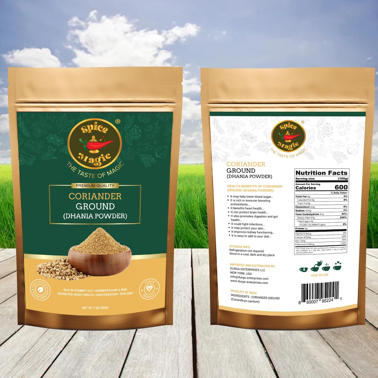 SPICE MAGIC Ground Coriander Powder, 100% Pure & Freshly Ground, Non-GMO, 7 oz (200 g) Resealable Bag