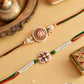 Rakhi Set Of 2 Rakhi Gift Hamper Rakhi For Brother Rakhi For Brother Combo Rakhi Hamper Rakhi With Dry Fruits Red L9 Tray Walnut