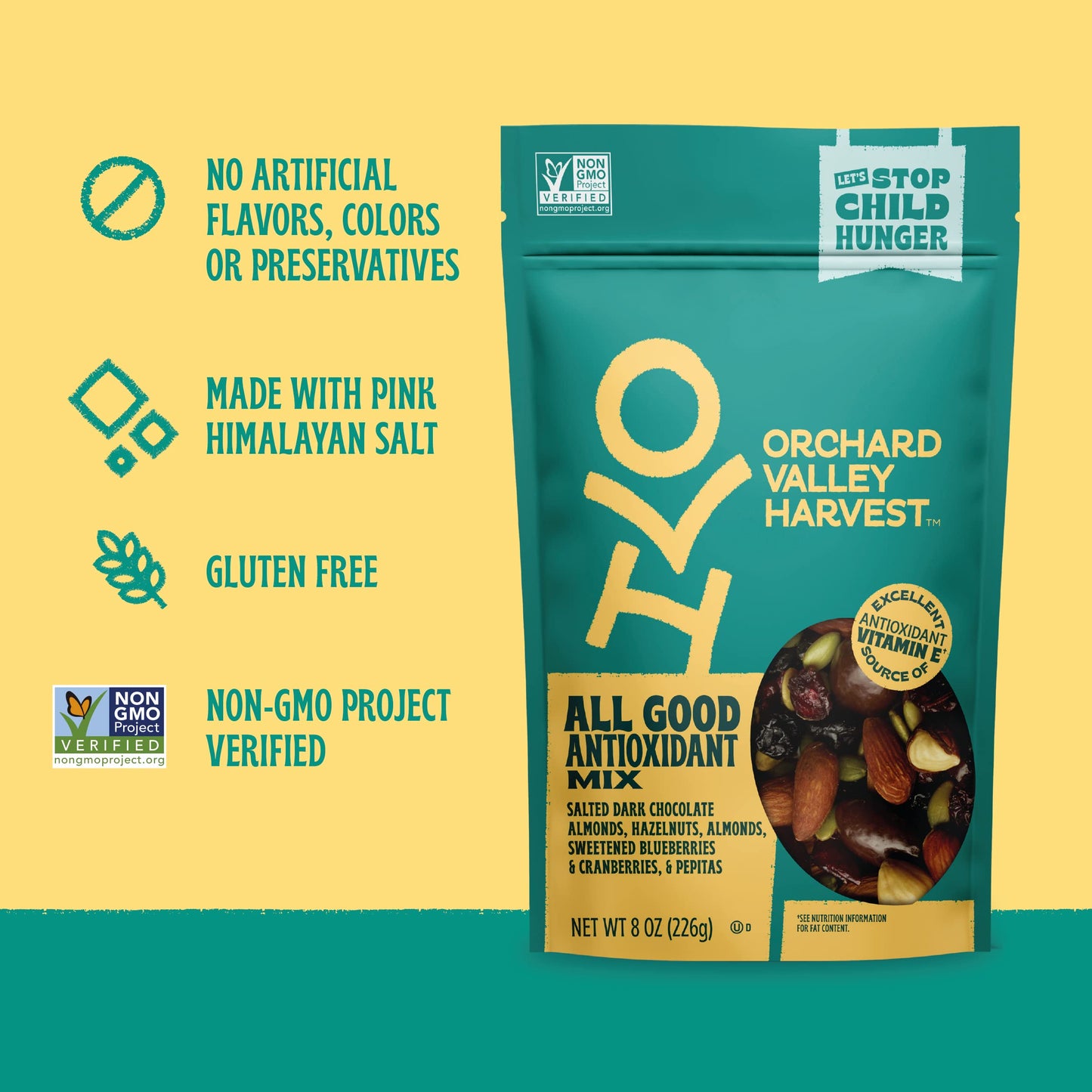 Orchard Valley Harvest Antioxidant Mix, 1 Ounce Bags (Pack of 8), Almonds, Cranberries, Blueberries, Cashews, and Pepitas, Non-G