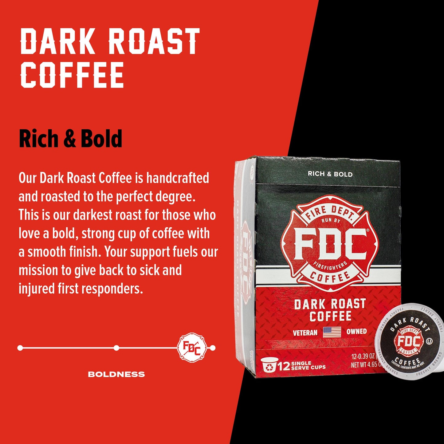 Fire Department Coffee Dark Roast Coffee Pods - 12 Count - Premium K Cups - Veteran Owned - Bold & Strong