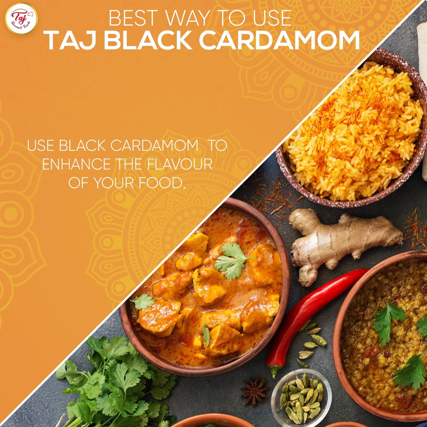 TAJ Premium Black Cardamom, Kali Elaichi, 3.5-Ounce Pack, Gourmet Spice