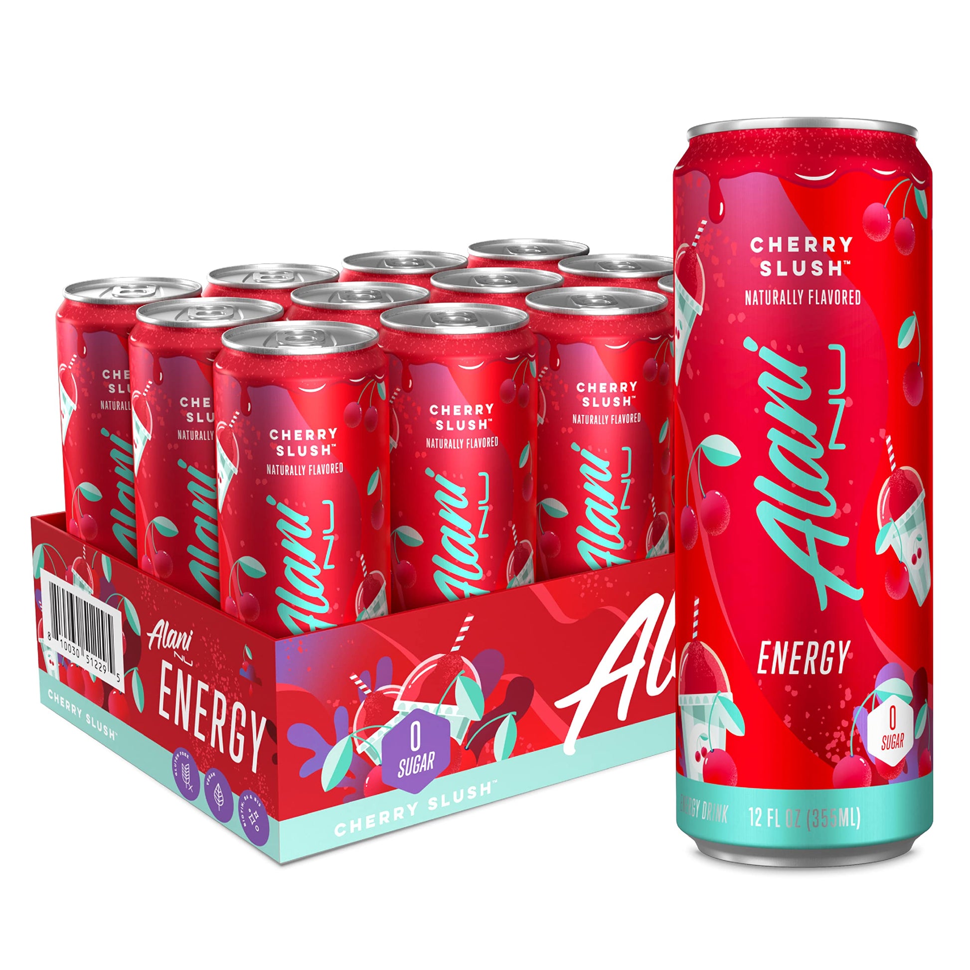 Alani Nu Cherry Slush Energy Drink - Sugar Free, Low Calorie, 200mg Caffeine, 12 Pack, 12 Fl Oz Cans