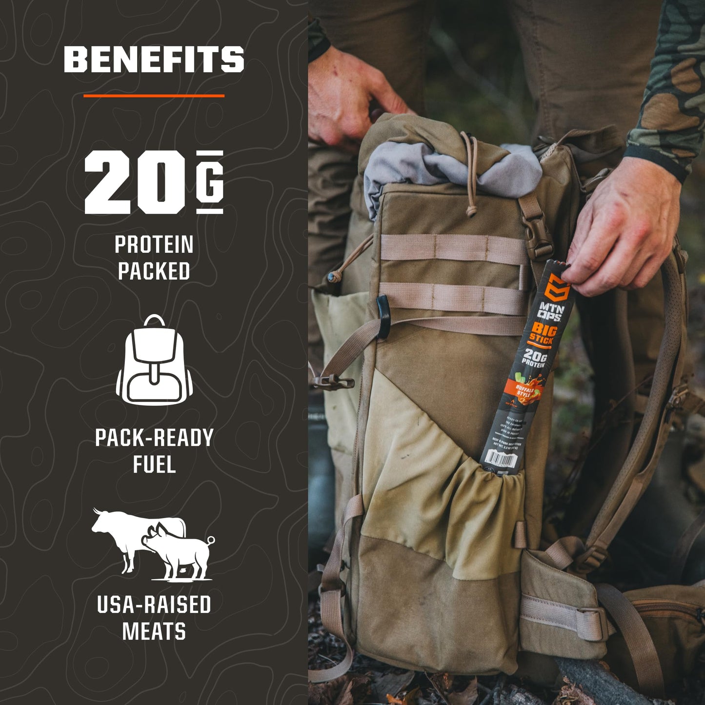 MTN OPS Big Stick High Protein Meat Sticks - 20g Protein  10% Collagen - ed Pepper Flavor - Individually Wrapped Beef Snacks - 10 Count Carton