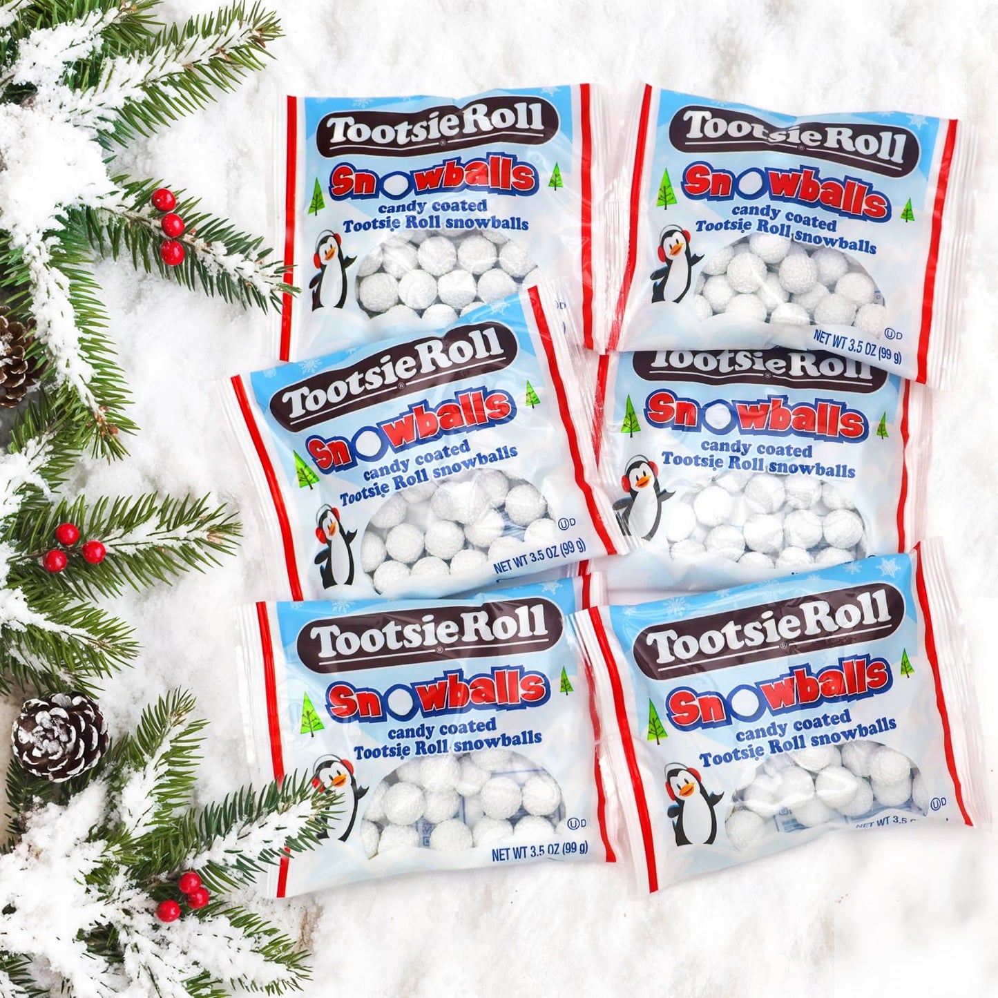 Toottsie Roll Candy Coated Snowballs 6 Pack - Christmas Candy Snowballs For Gingerbread House Decoration, Stocking Stuffers, Hol