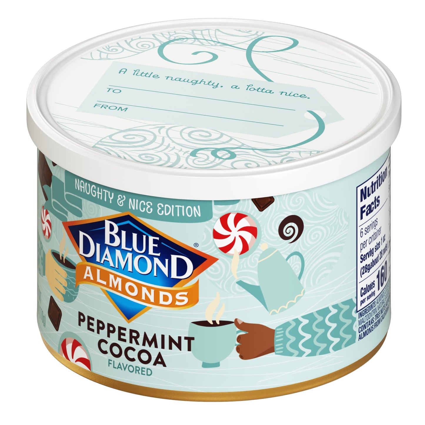 Blue Diamond Almonds, Peppermint Cocoa Holiday Snack Nuts, 6 Oz(Pack Of 1),Resealable Can