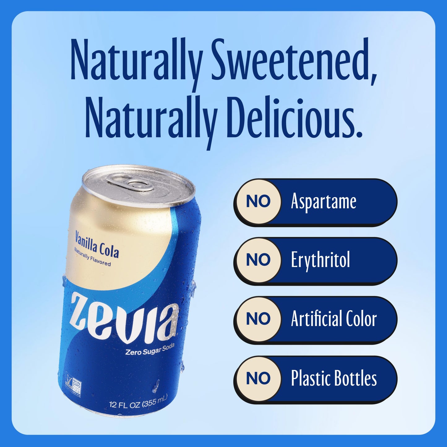 Zevia Zero Sugar, Vanilla Cola Soda, 12 Fl Oz Cans (Pack of 8)