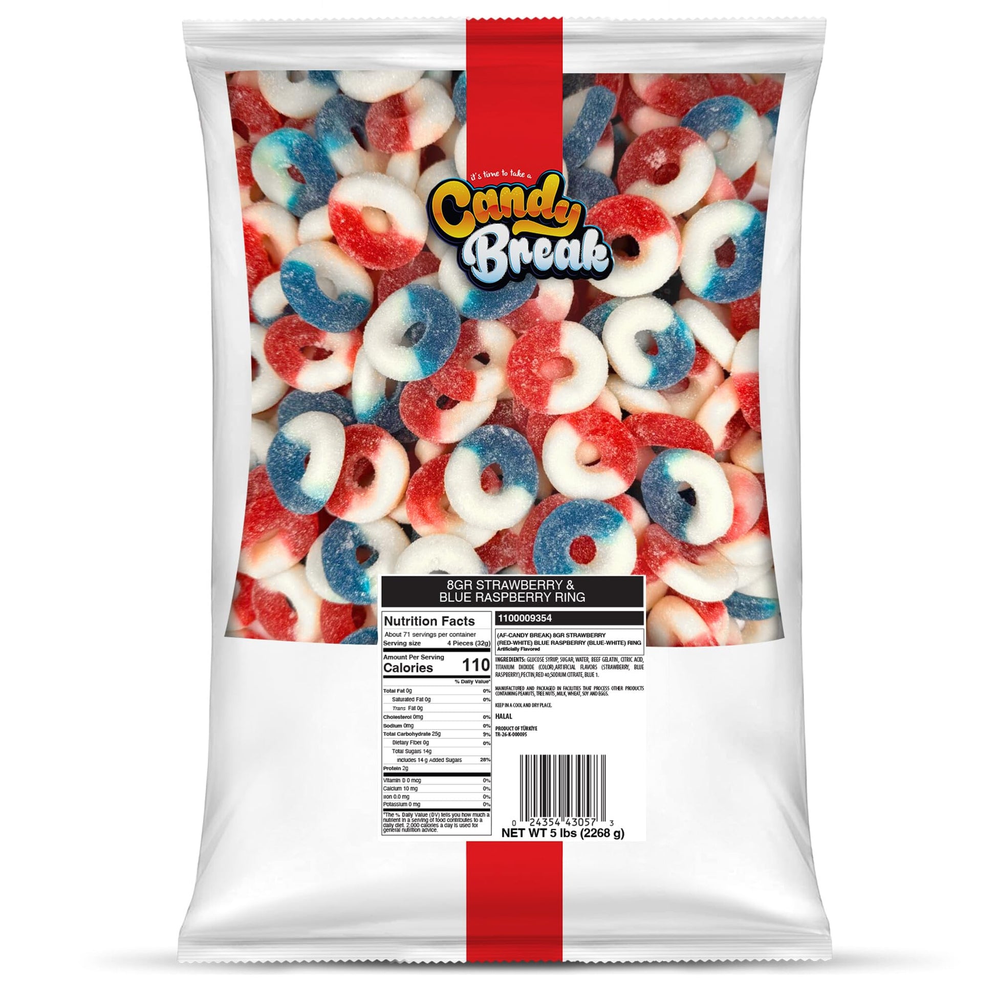 CANDY BREAK Gummy Candy Rings - Strawberry & Blue Raspberry, 5 lb Bulk Bag, Share Size Snacks for Kids & Grown Ups