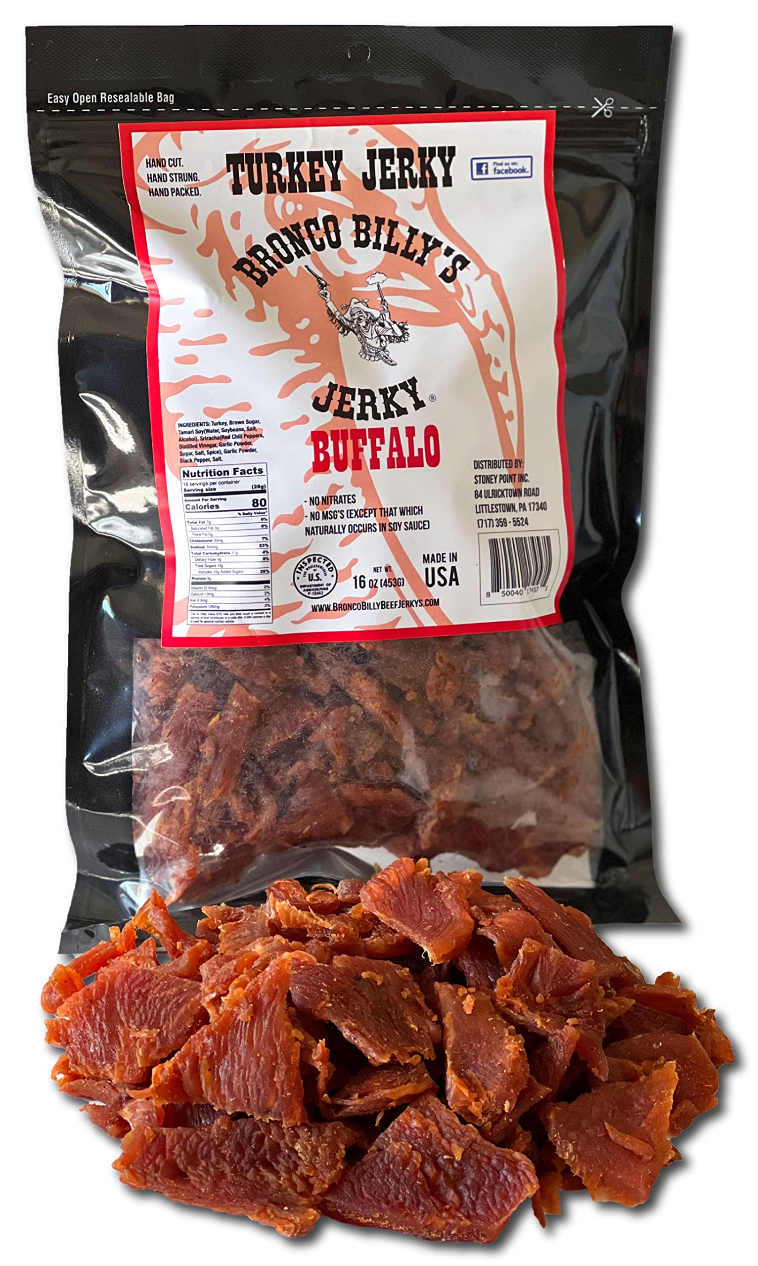 Bronco Billy's Turkey Jerky Buffalo Flavor One Pound Resealable Bag