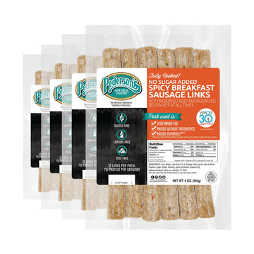 Pedersons Natural Farms Spicy Breakfast Pork Sausage Links, Fully Cooked, Keto & Paleo Friendly, No Sugar Added, 9oz (Pack of 4)
