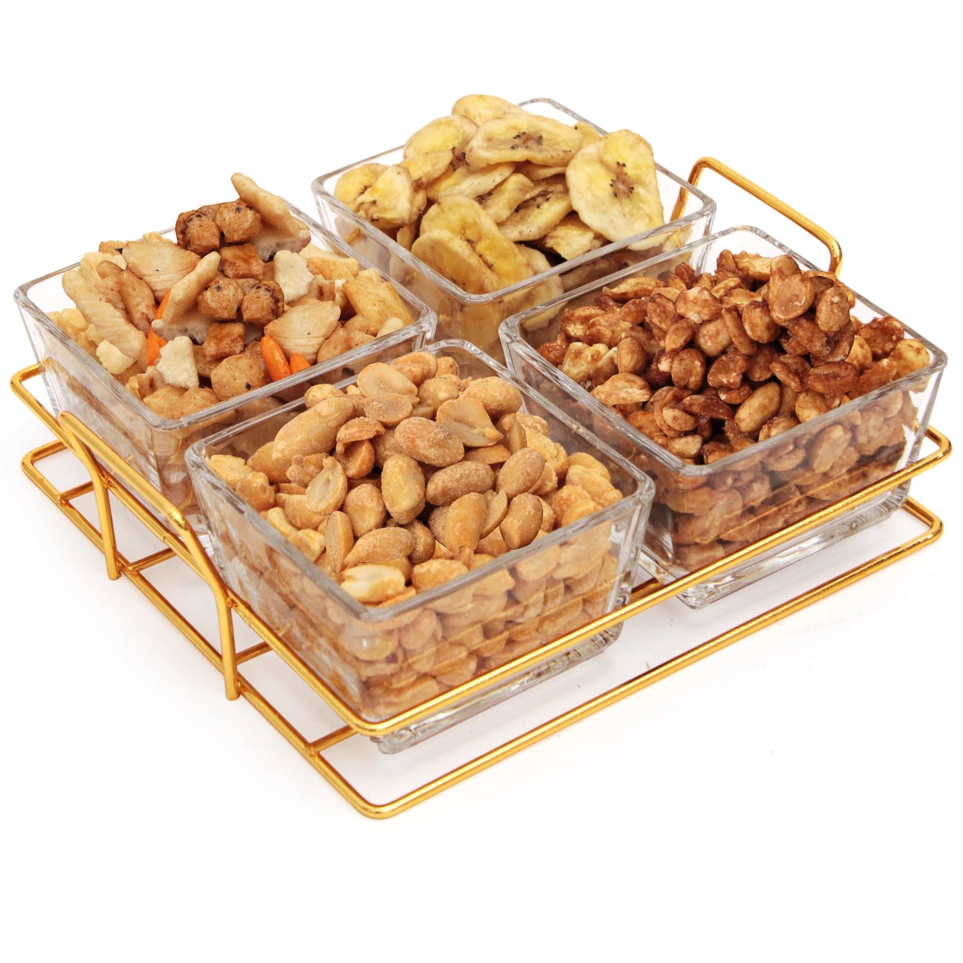 Nuts Gift Basket, Luxurious and Elegant 4 Sectional Premium Reusable Glass Tray, Perfect Holiday Food Gift Basket for Fathers Da