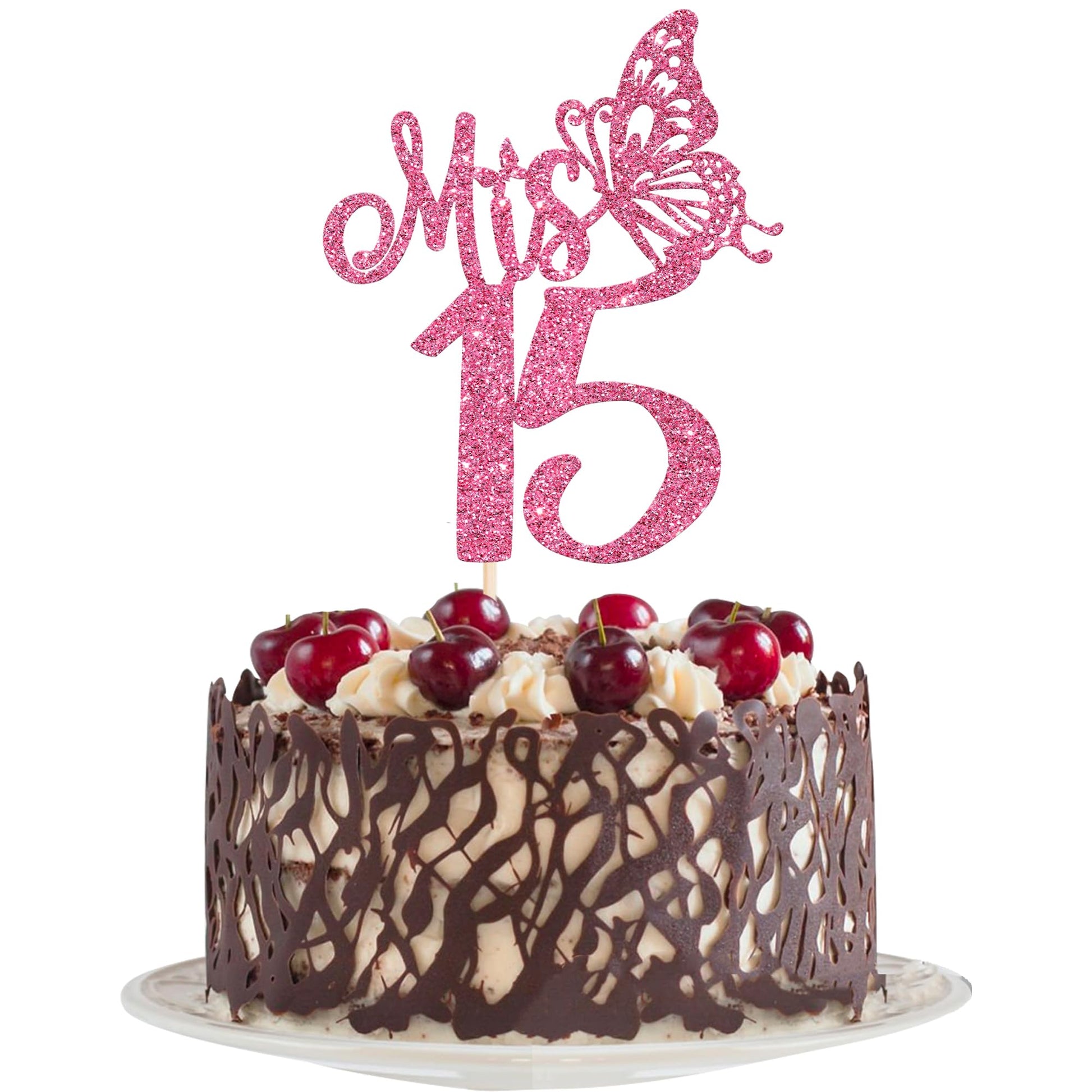 Rsstarxi Cake Topper Cheers to 15 Years - Deep Pink Cardstock Decoration for 15th Birthday and Anniversary Parties