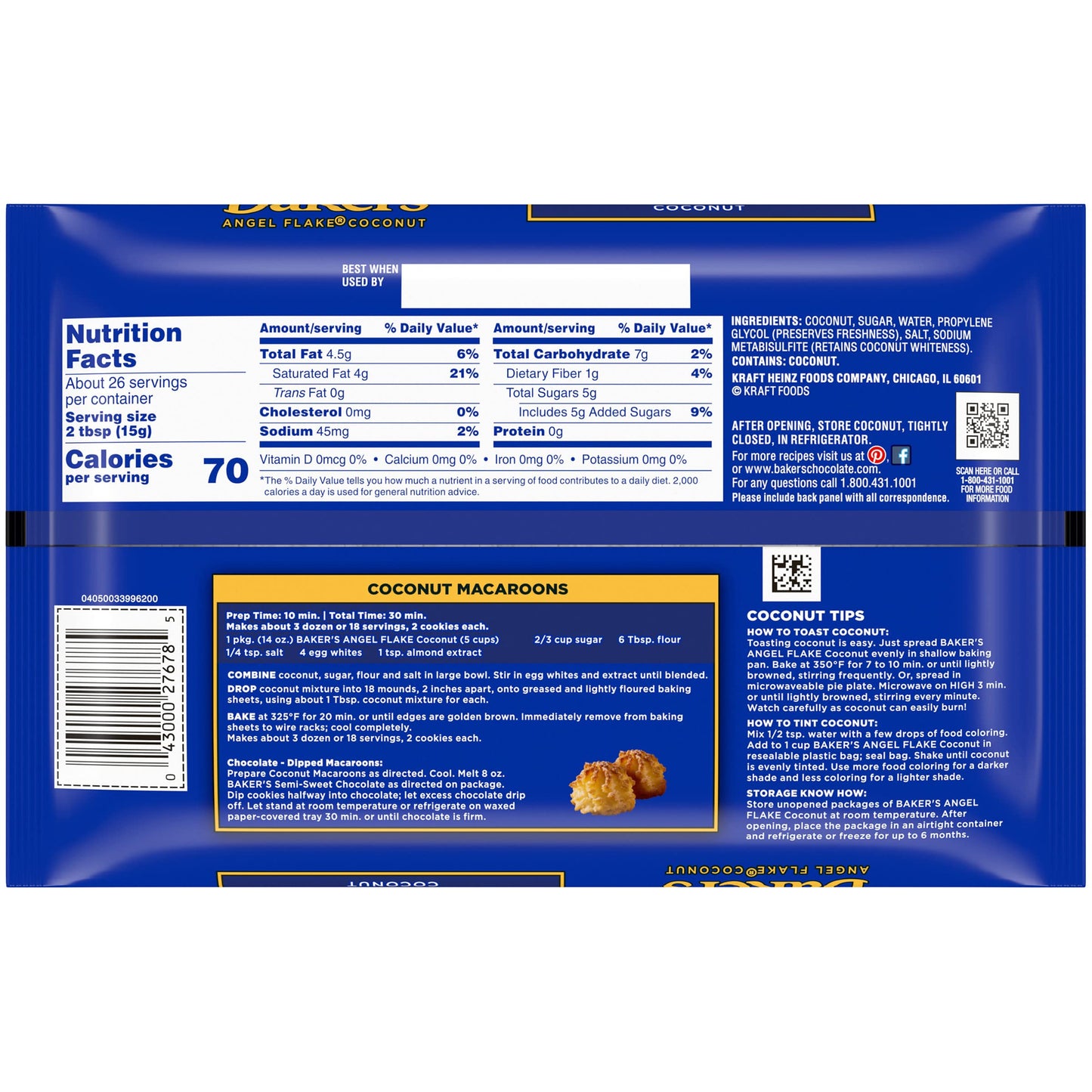 Bakers Sweetened Angel Flake Coconut (14 Oz Bag)