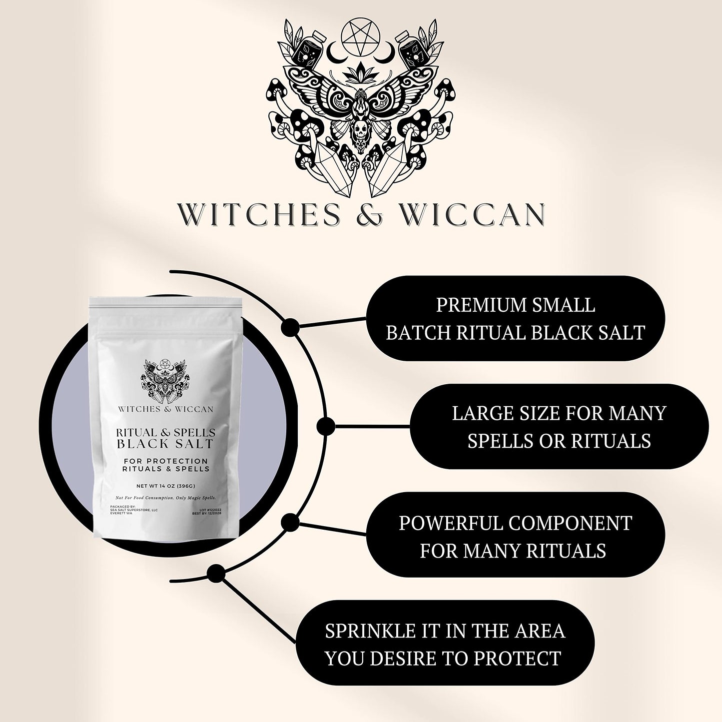 Black Salt For Protection Rituals, Wiccan Supplies, Sal Negra Para Rituales De Brujeria (14 Oz Bag) - Witches & Wiccan Witchcraf