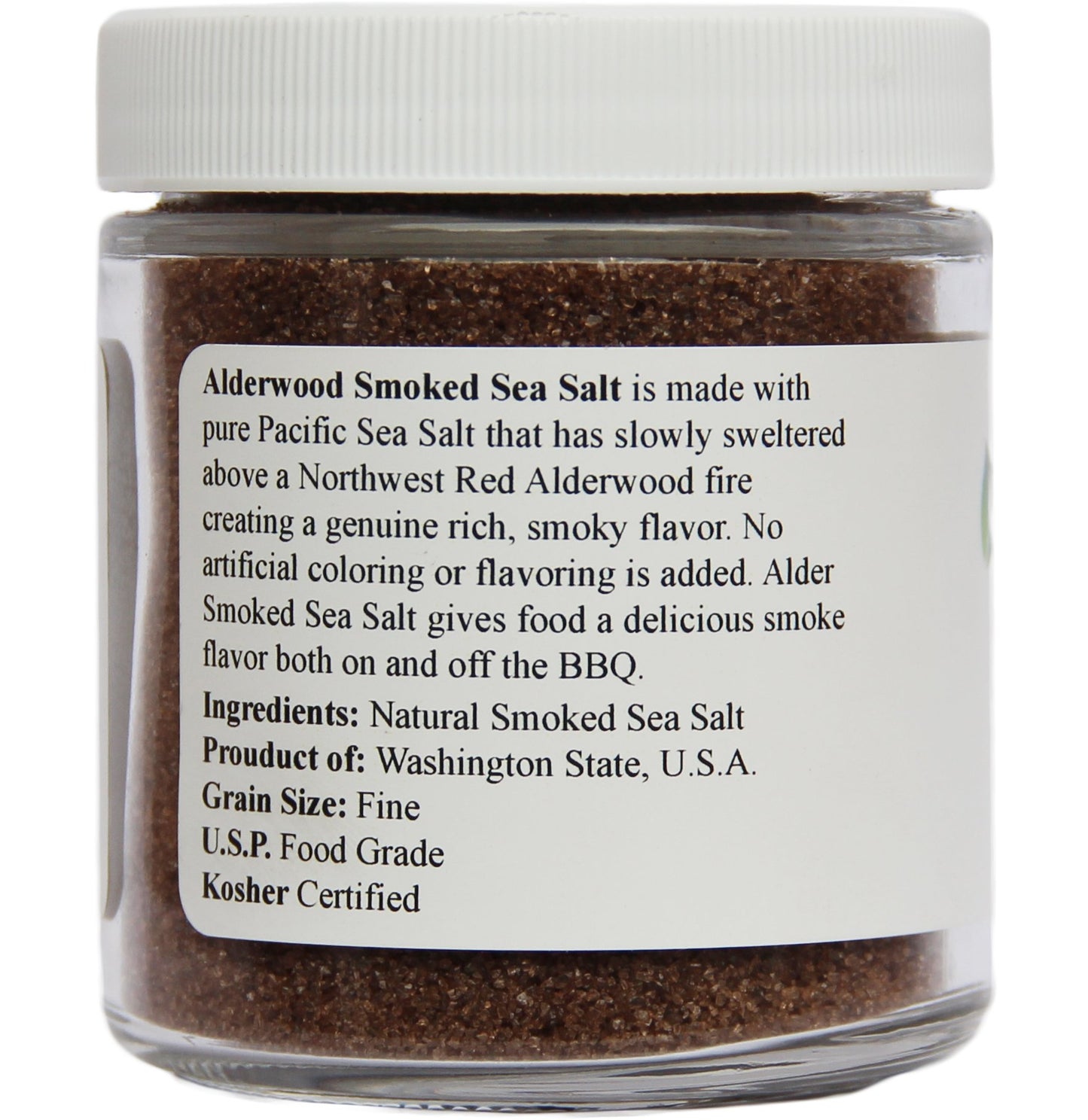 Viva Doria Alder Smoked Sea Salt, Fine Grain, 5 Oz Glass Jar, Alderwood Flavor