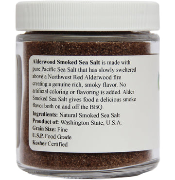 Viva Doria Alder Smoked Sea Salt, Fine Grain, 5 Oz Glass Jar, Alderwood Flavor