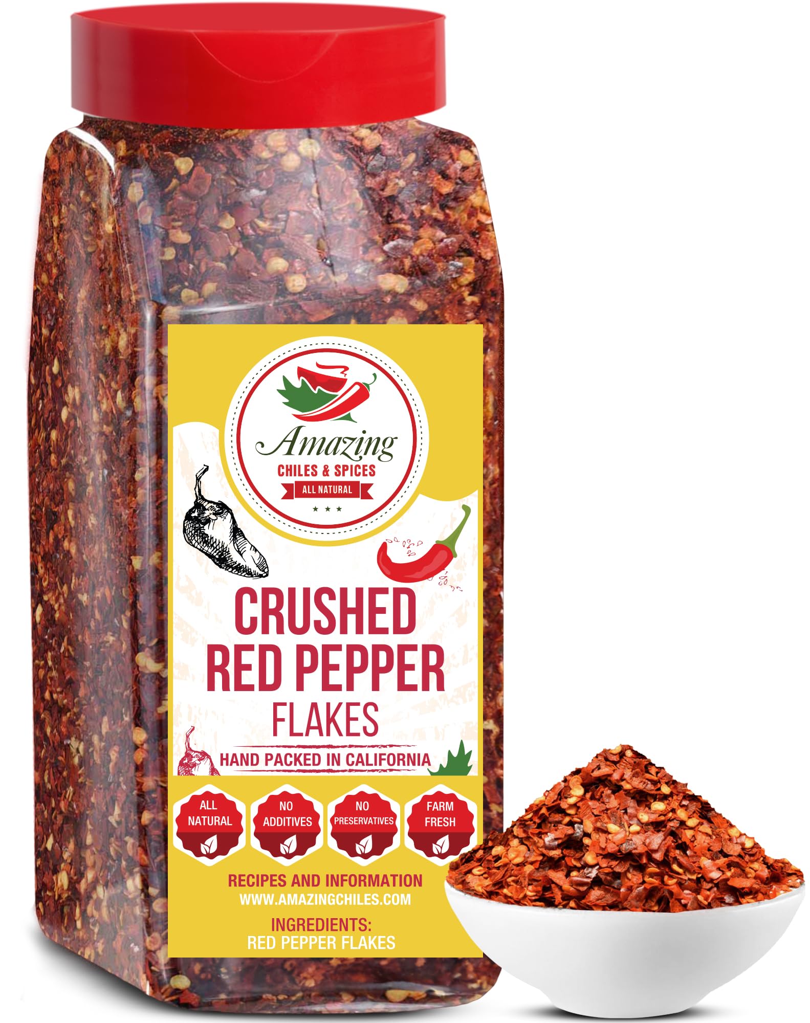 Crushed Red Pepper Flakes, All Natural, Hot and Spicy Seasoning for Pizza, Pasta, Chili, Soup, Meat, Marinades, and Stir Fry, 12