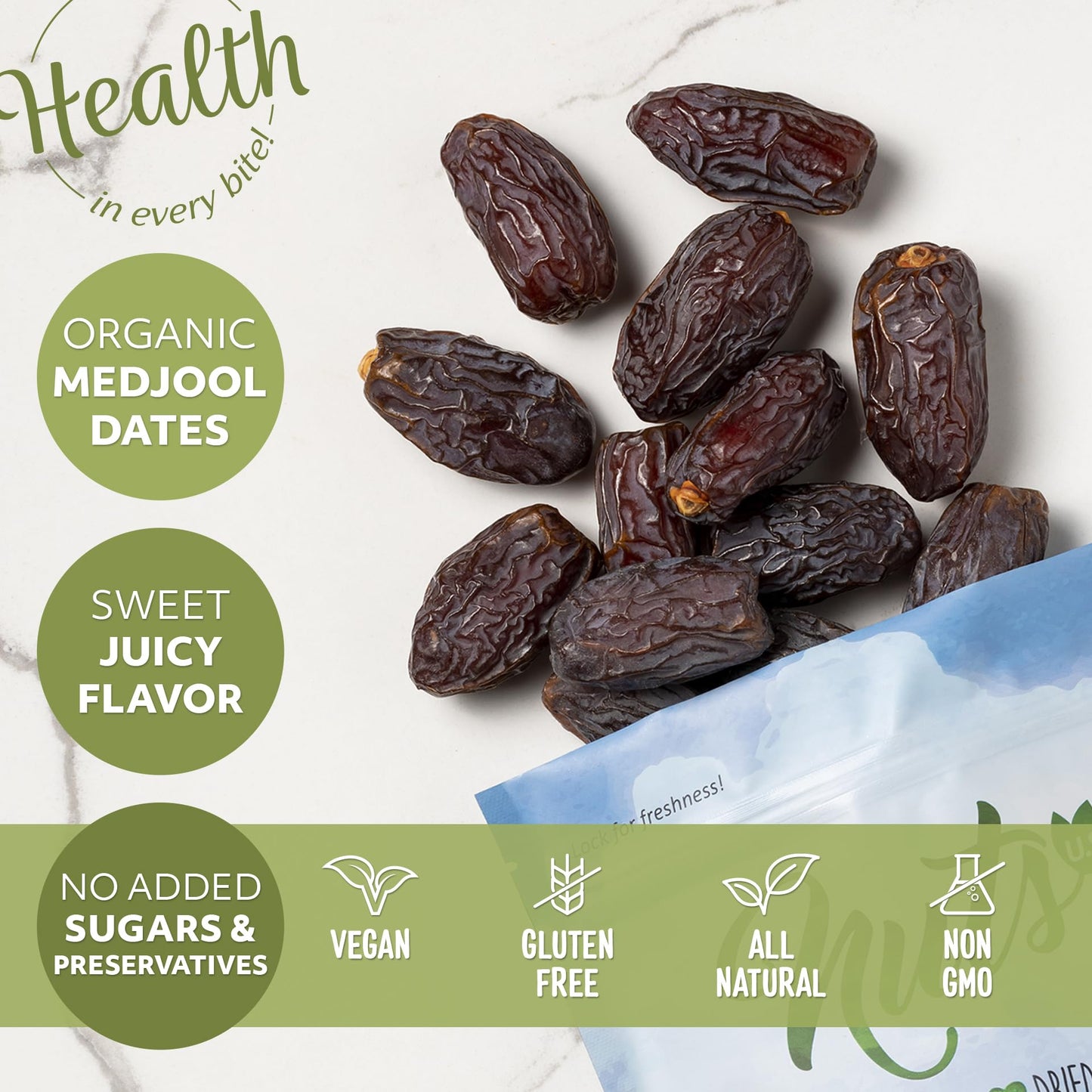 NUTS - U.S. Organic Medjool Dates, No Added Sugar, Sweet Flavor, 5 LBS