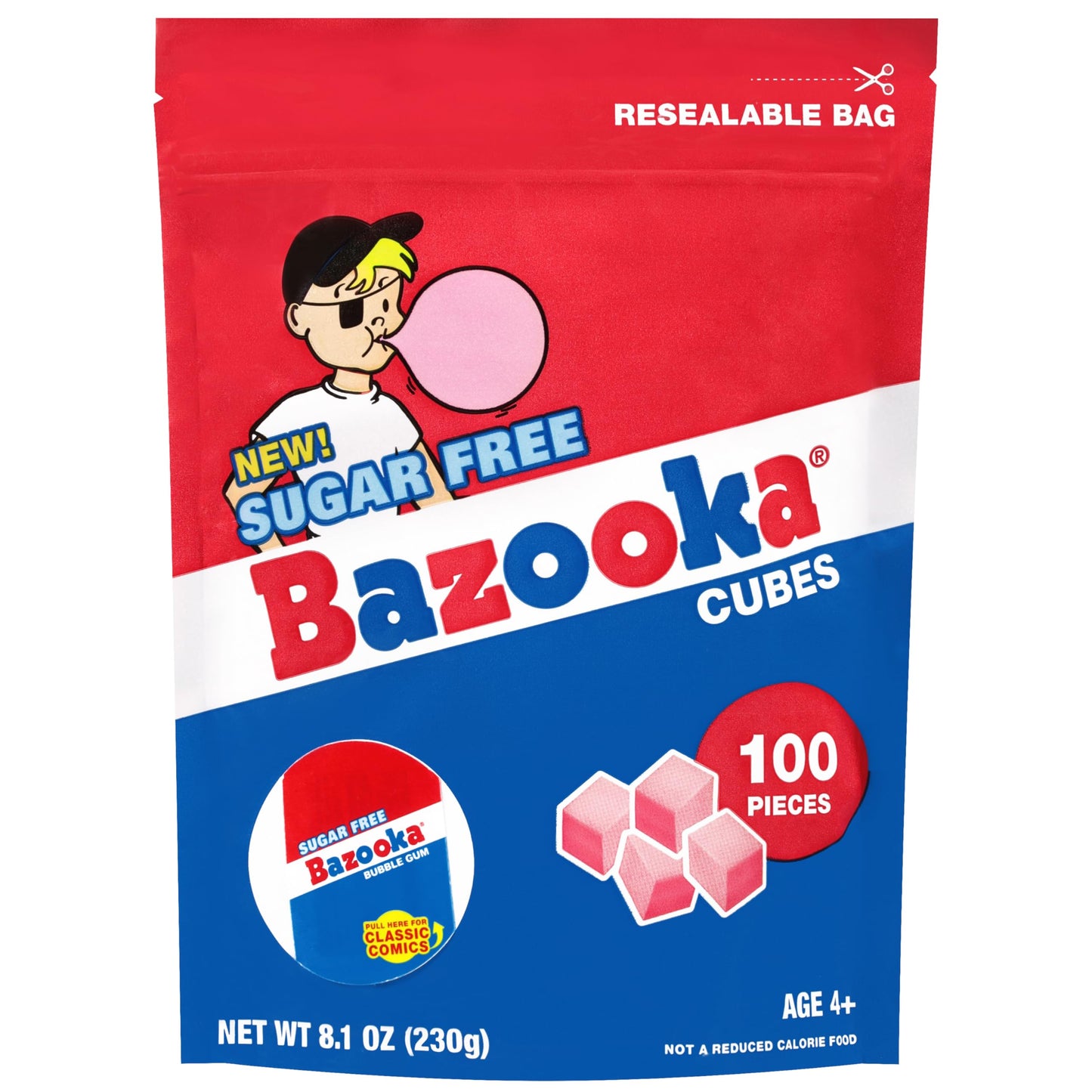 New Bazooka Sugar-Free Bubble Gum Cubes Bag - 100 Count Original Flavor, Resealable Stand-Up Pouch, Bulk Gum Perfect for Sharing