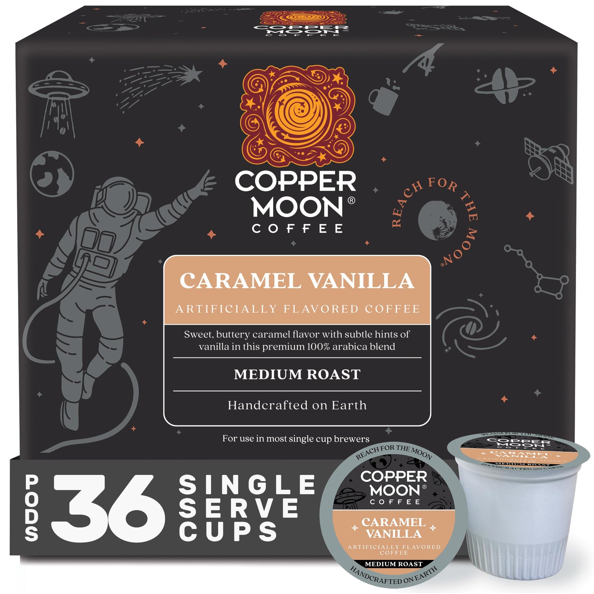 Copper Moon Medium Roast Coffee Pods, Caramel Vanilla Blend, 36 Count, Compatible with Keurig K-Cup Brewers