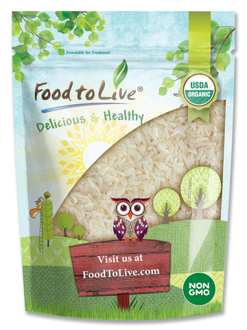 Organic Parboiled Long Grain White Rice, 1 Pound - Non-GMO, Kosher, Vegan, Bulk. Partially Precooked Converted Rice. Easy-cook R