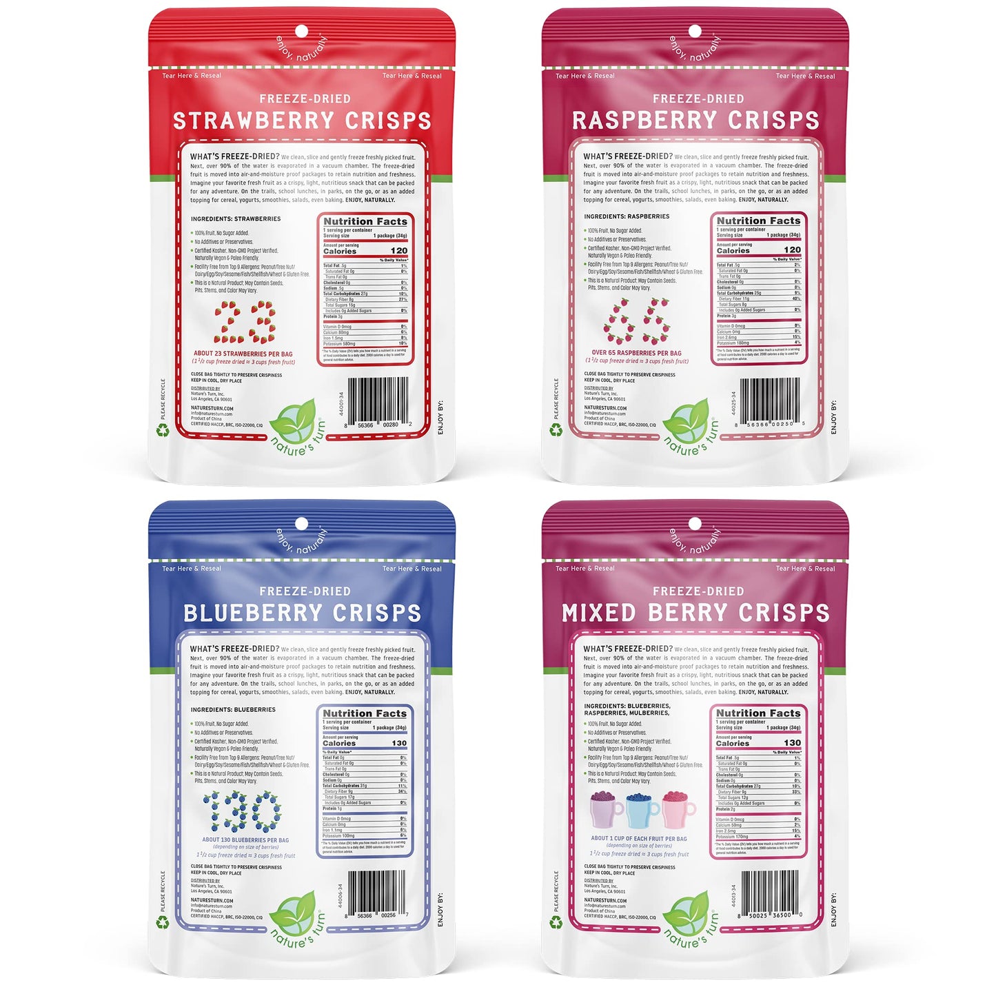 Nature'S Turn Freeze-Dried Fruit Snacks, Very Berry Variety Crisps, Pack Of 4 (1.2 Oz Each)