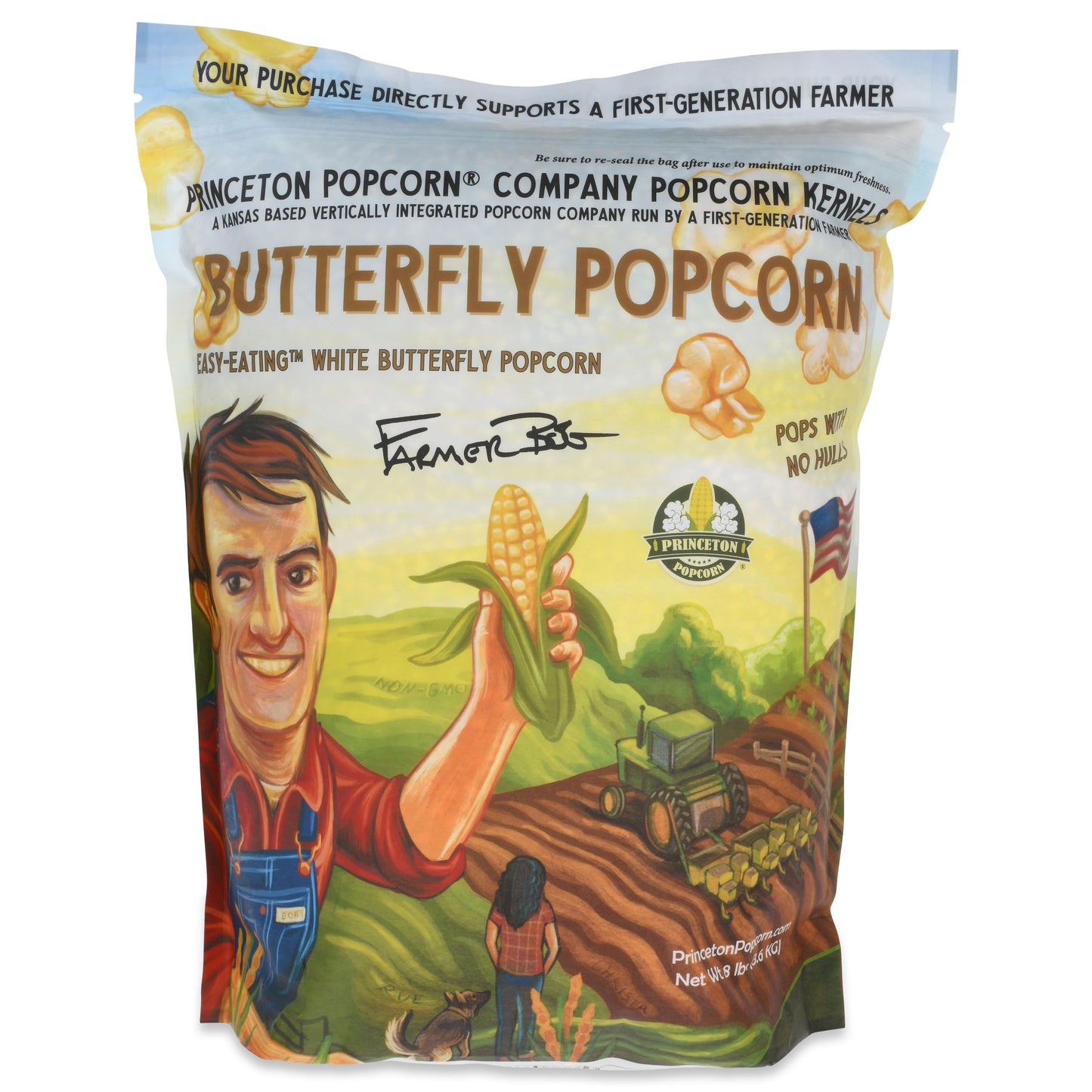 Princeton Popcorn Hulless White Butterfly Popcorn Kernels, Non-GMO, 128 Ounce Bag