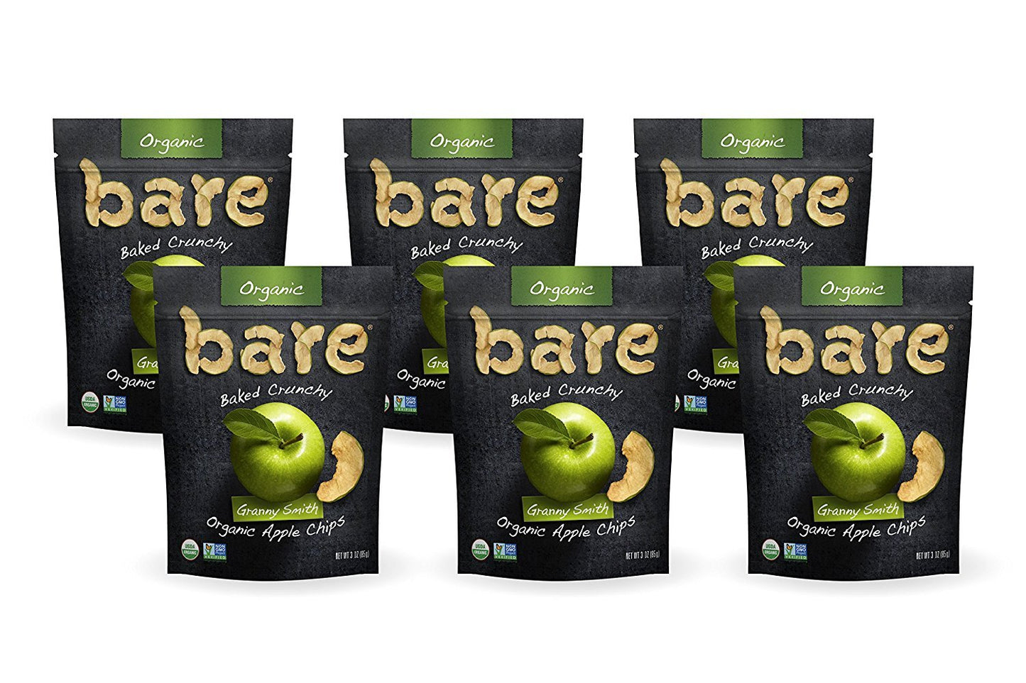 Bare Baked Crunchy Organic Apple Chips, Granny Smith, Gluten Free, 3 Ounce Bag, 6 Count