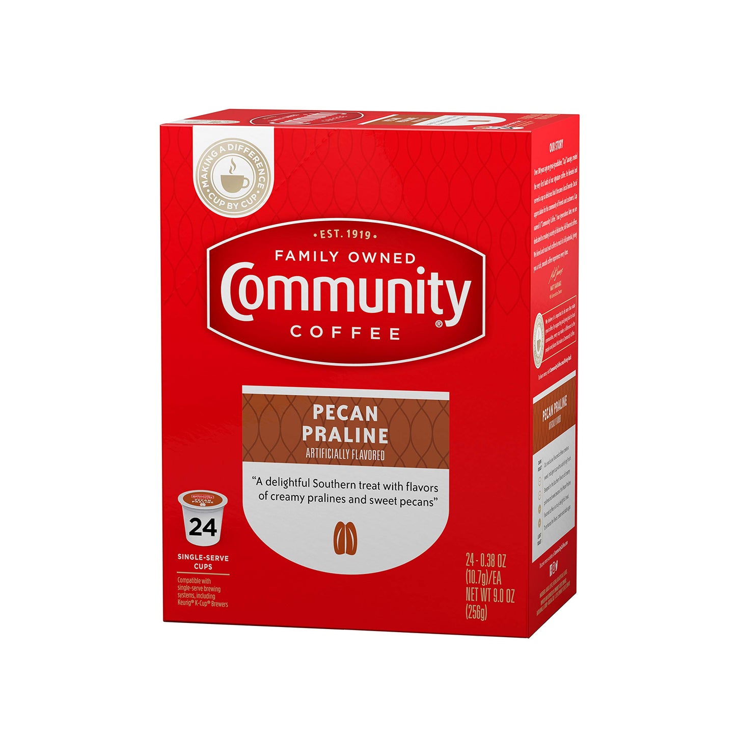 Community Coffee Pecan Praline Flavored Coffee Pods, Medium Roast, 96 Count, Compatible with Keurig 2.0, 24 Count (Pack of 4)