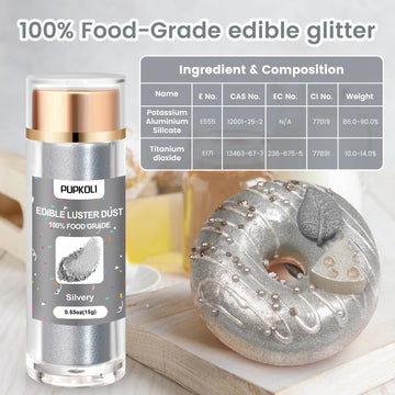 Sliver Edible Glitter For Cakes And Cocktails, 15G Food-Grade Sliver Luster Dust Edible Shimmer Powder For Drinks,Baking,Easter