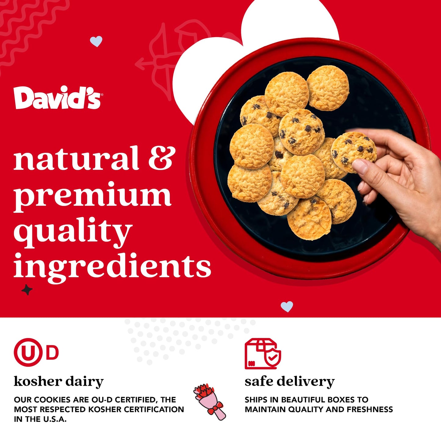 Davids Cookies Shortbread Cookies in Love Sweet Sampler Tin - Original and Chocolate Chip Shortbread Cookies in a Love-Themed Gift Tin - Gourmet Food Gift Basket for Her Him