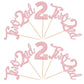 24 Pcs Two Cupcake Toppers Glitter 2Nd Birthday Cupcake Picks Number 2 Second Birthday Two Cake Decorations For Baby Shower Kids