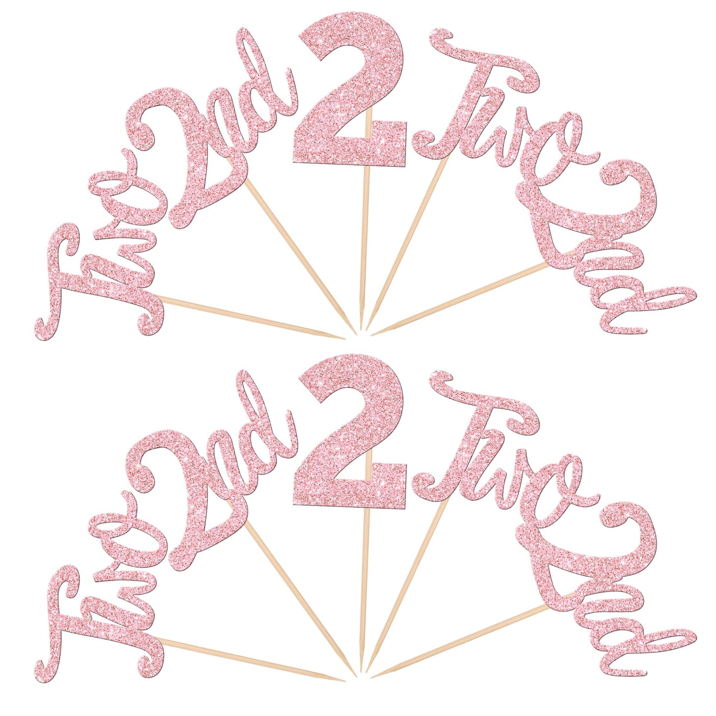 24 Pcs Two Cupcake Toppers Glitter 2Nd Birthday Cupcake Picks Number 2 Second Birthday Two Cake Decorations For Baby Shower Kids