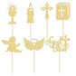 Gyufise Cupcake Toppers, 28Pcs Gold Glitter Christian Baptism Decor, Angel Chalice & Bible Cross Design