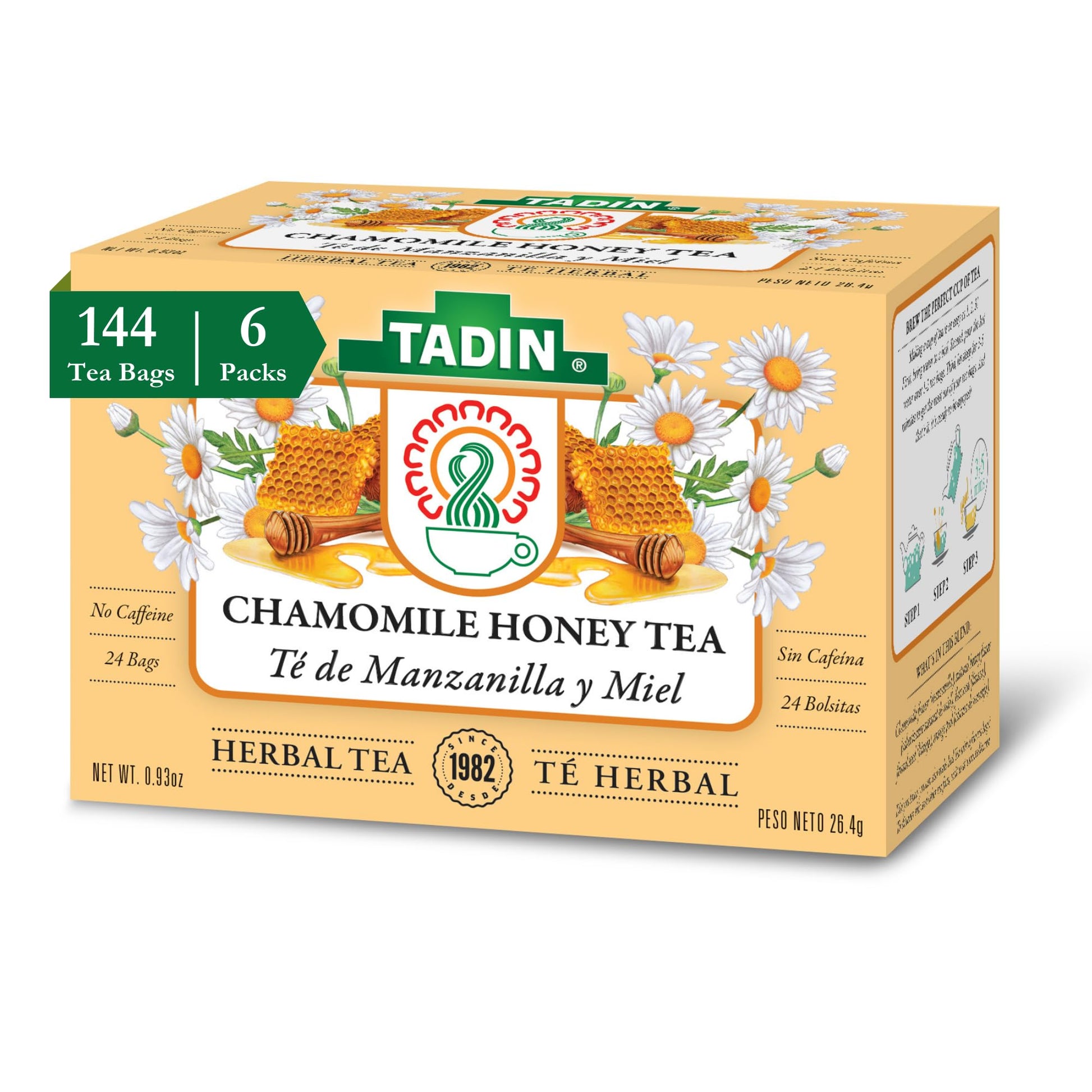 Tadin Chamomile Tea Bags, Caffeine Free Herbal Tea, 24 Count (Pack of 6), Individually Wrapped