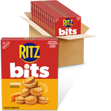 RITZ Bits Cheese Sandwich Crackers, Snacks for Kids and Adults, Bulk Lunch Snacks, 12 - 8.8 oz Boxes