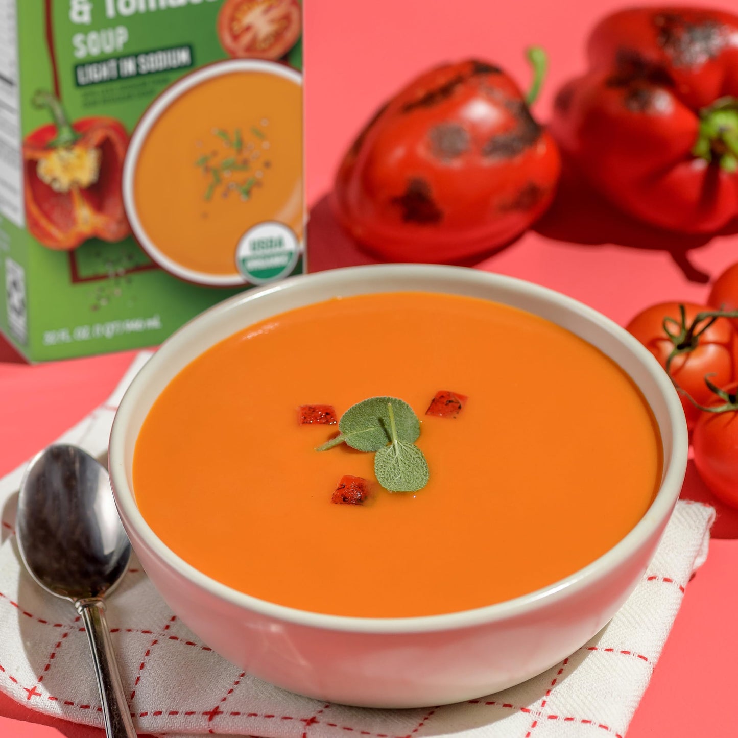 Pacific Foods Organic Light In Sodium Roasted Red Pepper And Tomato Soup, 32 Oz Carton (Pack Of 12)