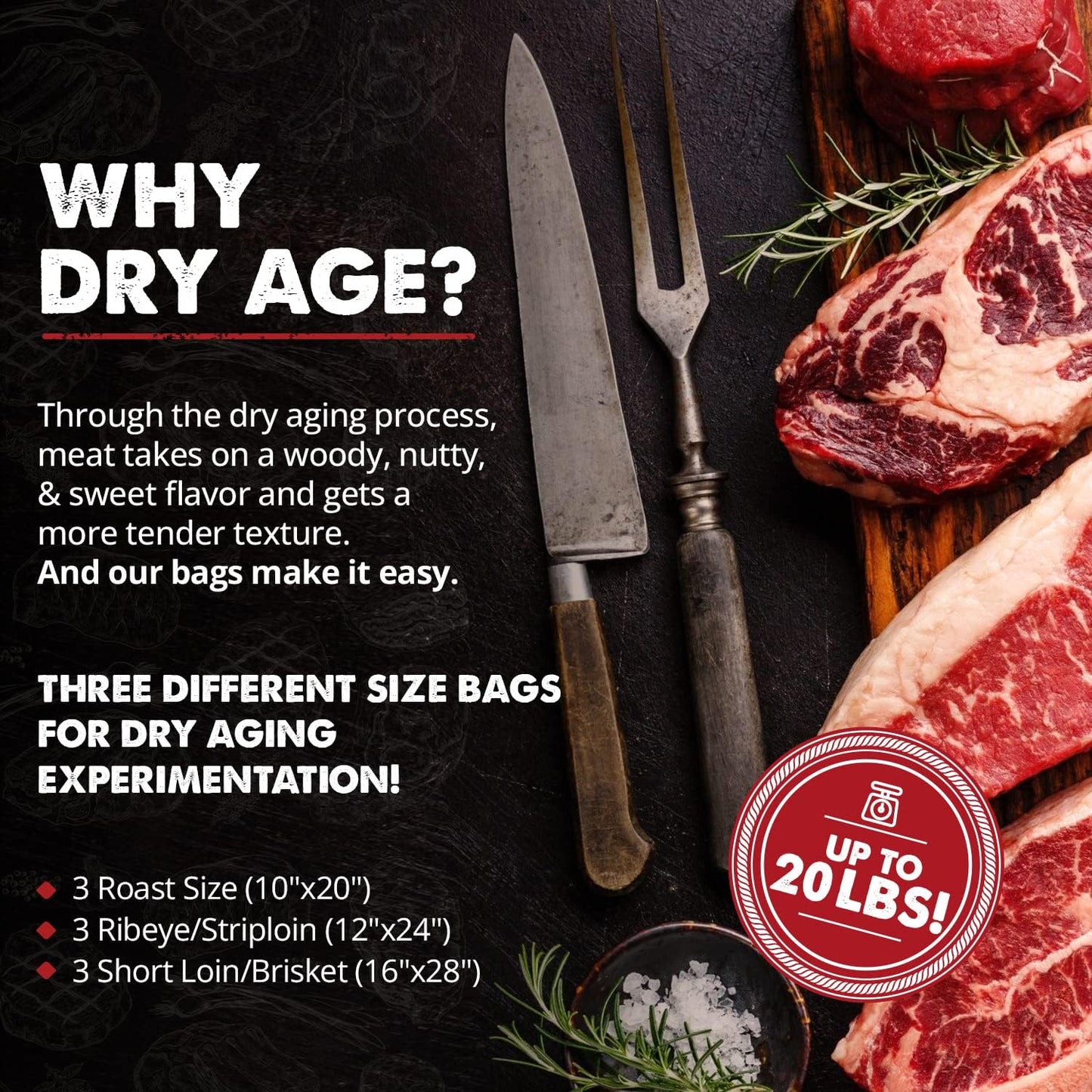 UMAi Dry Aging Bag Sampler Pack of 9 for Ribeye, Striploin, Roast, Brisket - No Vacuum Sealer Needed
