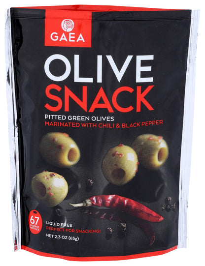 GAEA Snack Olive Grn Chli And Pepp, 2.3 OZ