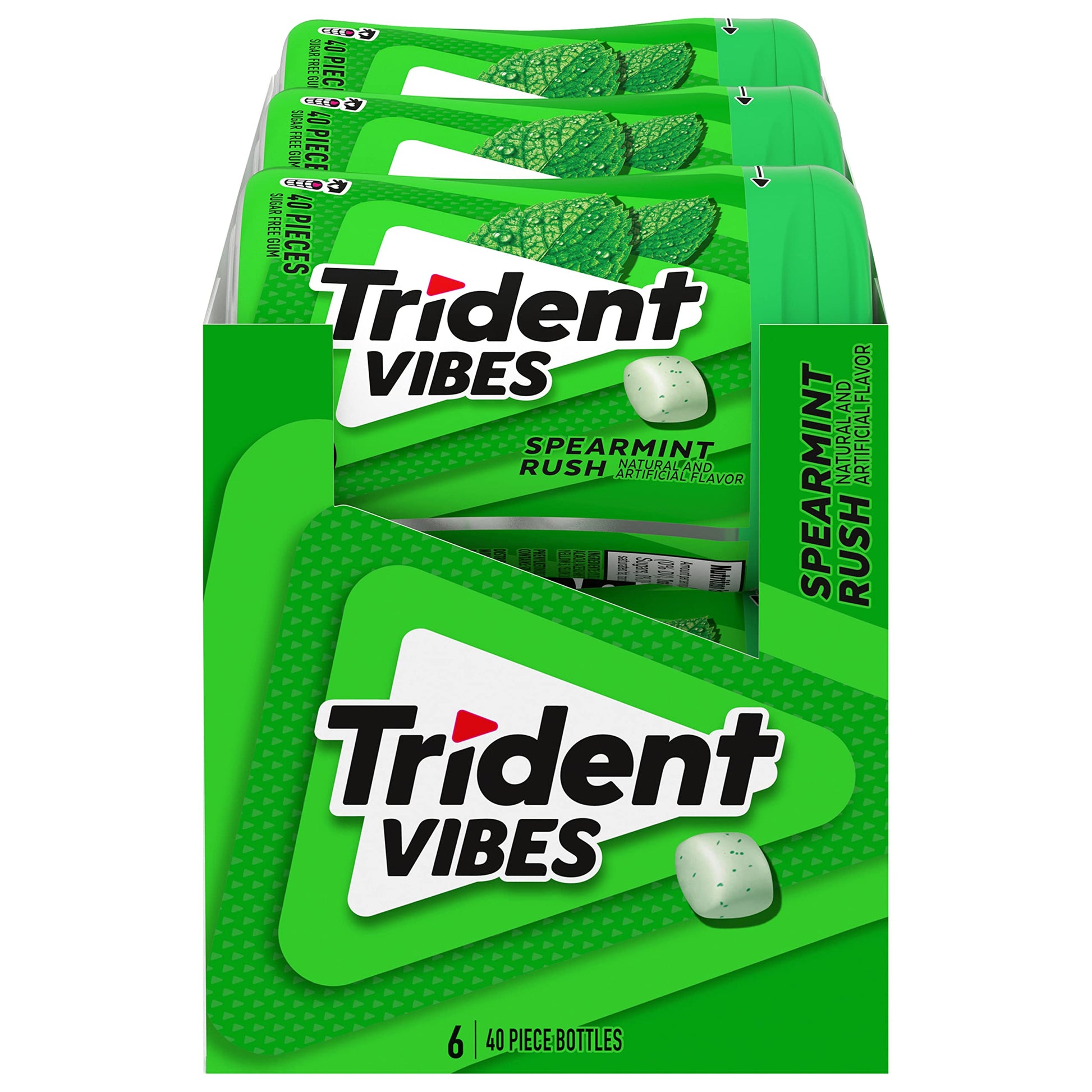 Trident Vibes Spearmint Rush Sugar Free Gum, 6 Bottles Of 40 Pieces (240 Total Pieces)