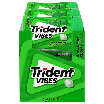 Trident Vibes Spearmint Rush Sugar Free Gum, 6 Bottles Of 40 Pieces (240 Total Pieces)