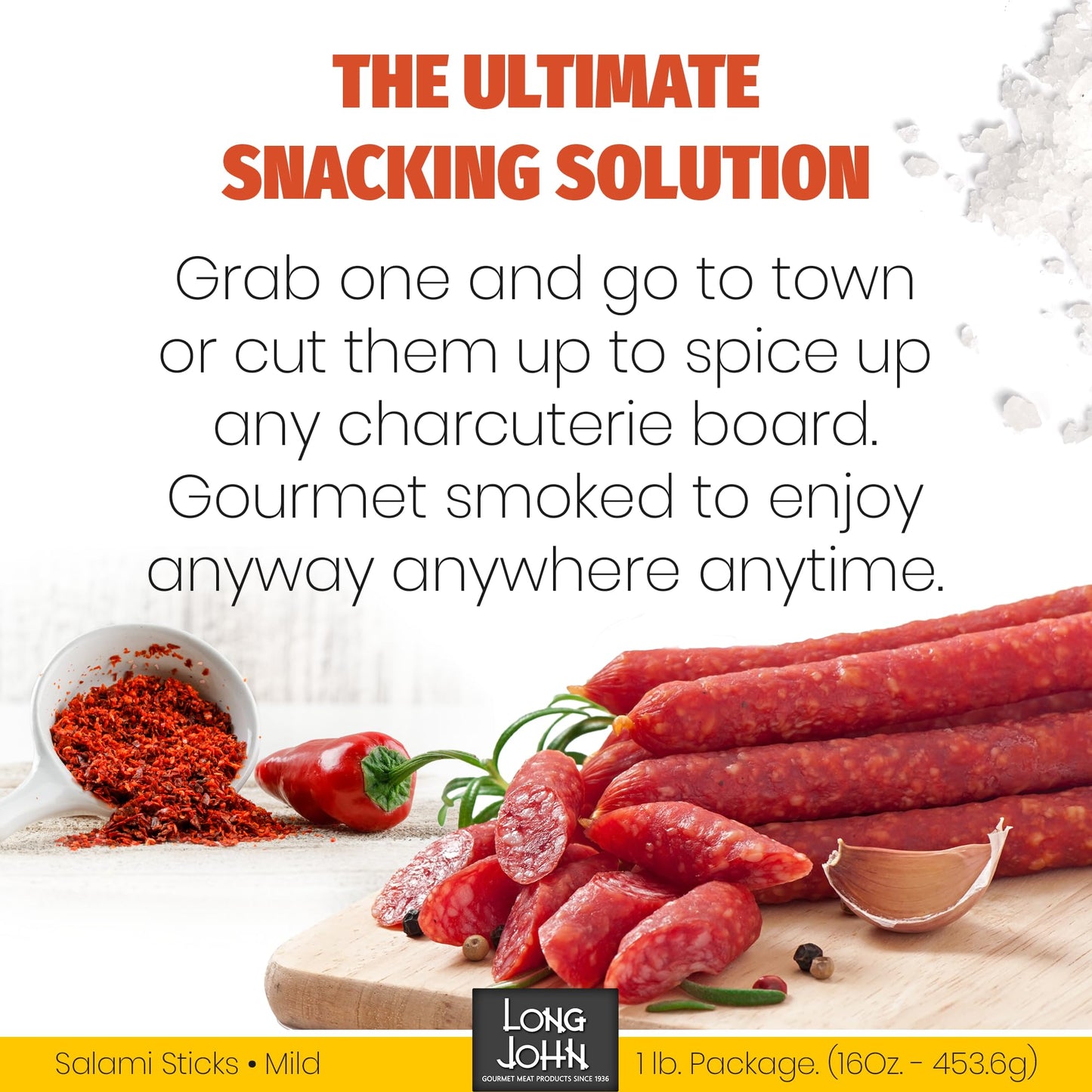 Long John Snacks Dried Salami Sticks - High Protein, Low Carb, Gluten-Free, 16 Oz