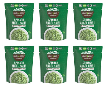 Miracle Noodle Spinach Angel Hair Pasta - Ready-To-Eat Plant Based Shirataki Noodles, Keto, Vegan, Gluten-Free, Paleo, Konjac Noodles, Low Calorie & Carb Pasta, Soy Free, Non-Gmo - 7 Oz, 6-Pack