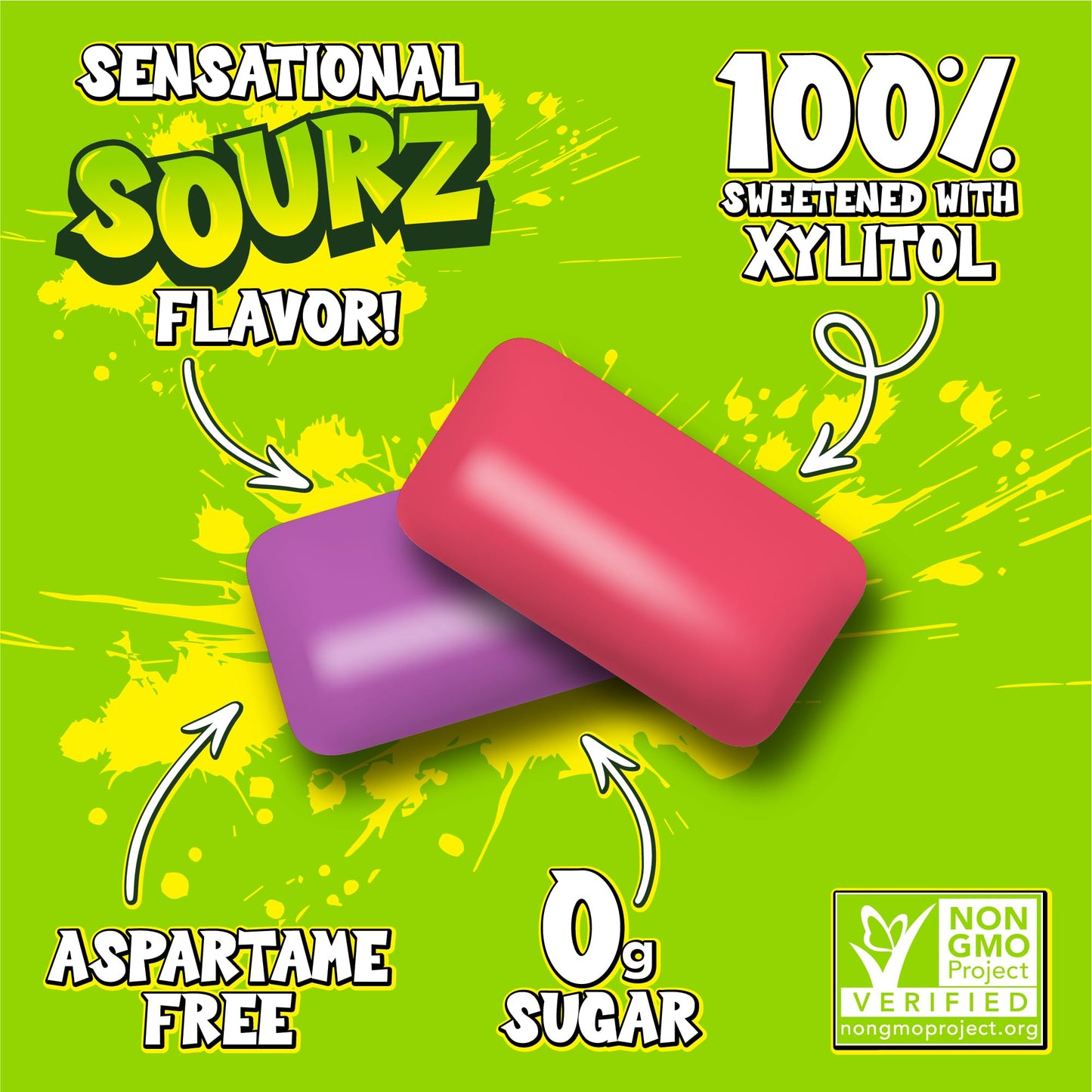 PUR Jumbo SOURZ Gum | Aspartame Free Chewing Gum | 100% Xylitol | Natural Flavor | Sour Strawberry  Sour G  20 Pieces (Pack of 1)