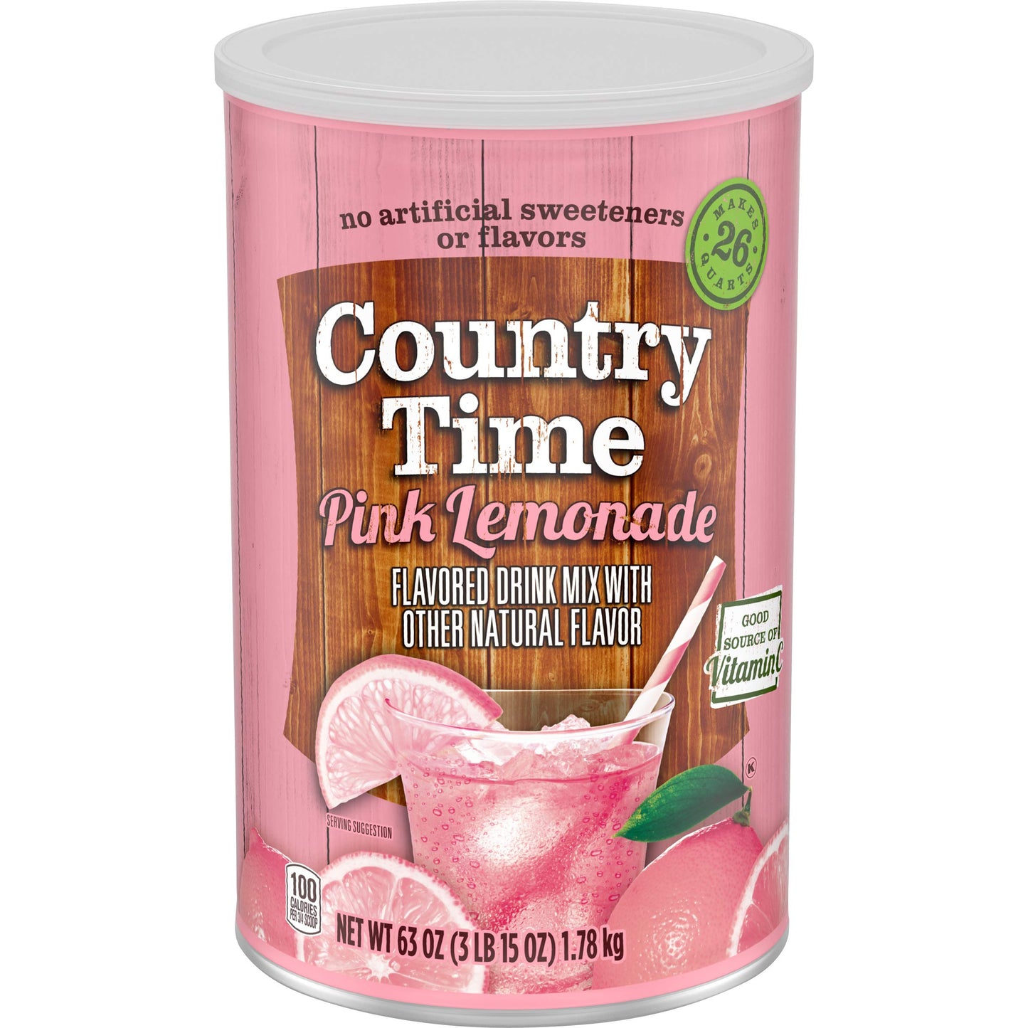 Country Time Pink Lemonade Naturally Flavored Powdered Drink Mix 63 oz Canisters (Pack of 2)