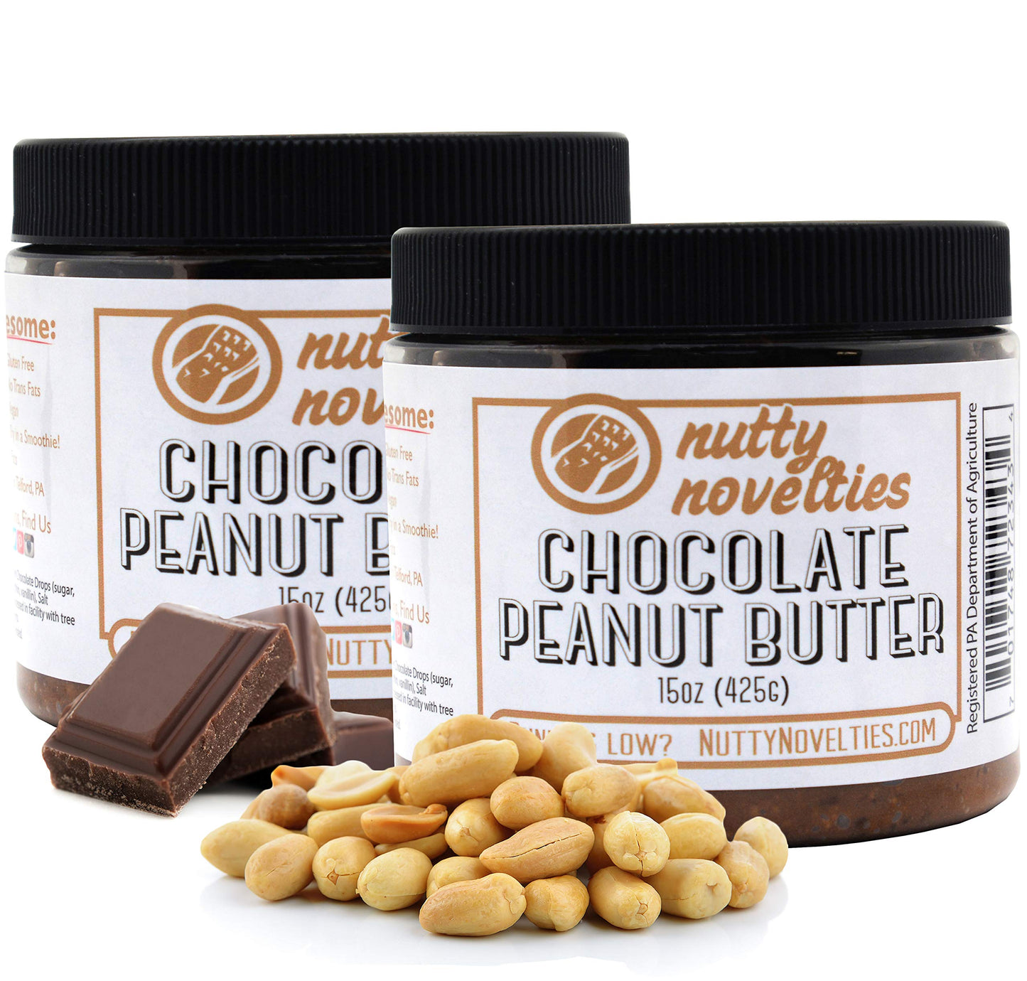 Nutty Novelties Chocolate Peanut Butter - High Protein, Healthy Peanut Butter - All-Natural Peanut Butter Free of Cholesterol, P