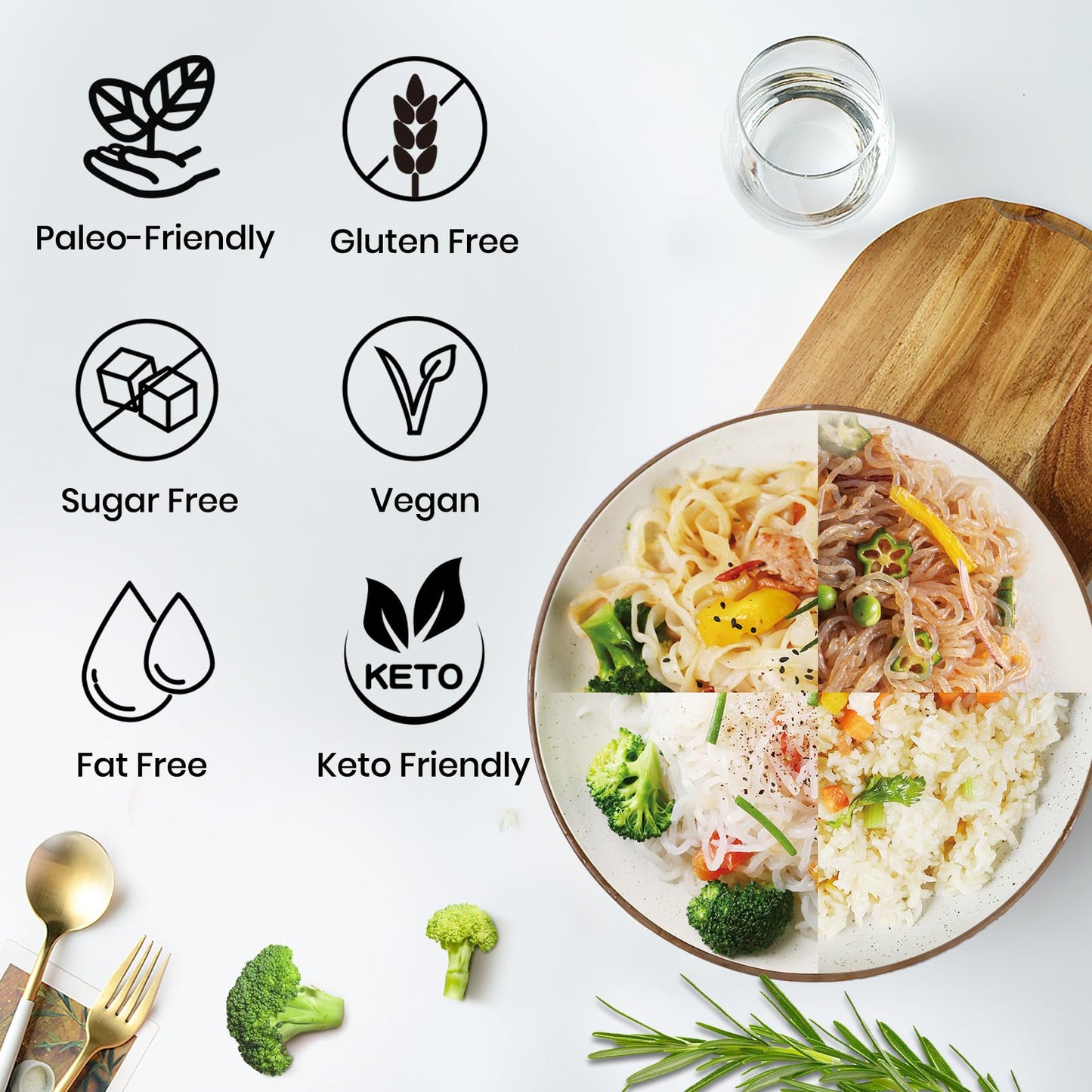 Volo Vero Konjac Noodles Variety Pack - 10 Packs Shirataki Noodle Pasta With Fettuccine, Spaghetti, Angel Hair, And Rice Shapes,