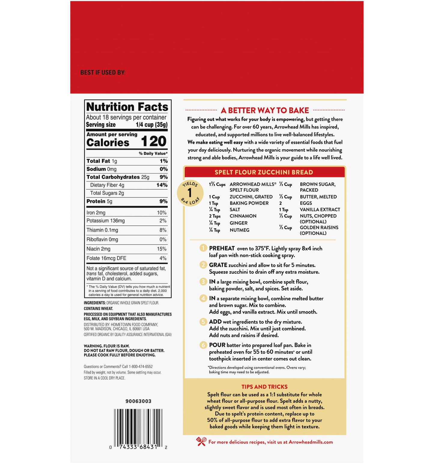 Arrowhead Mills Organic Spelt Flour, 22 oz Bag (Pack of 6)