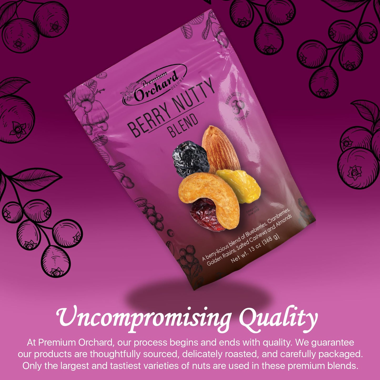 Premium Orchard Berry Nutty Blend - Deluxe Mixed Nuts with Dried Cranberries & Berries, 13 Ounce