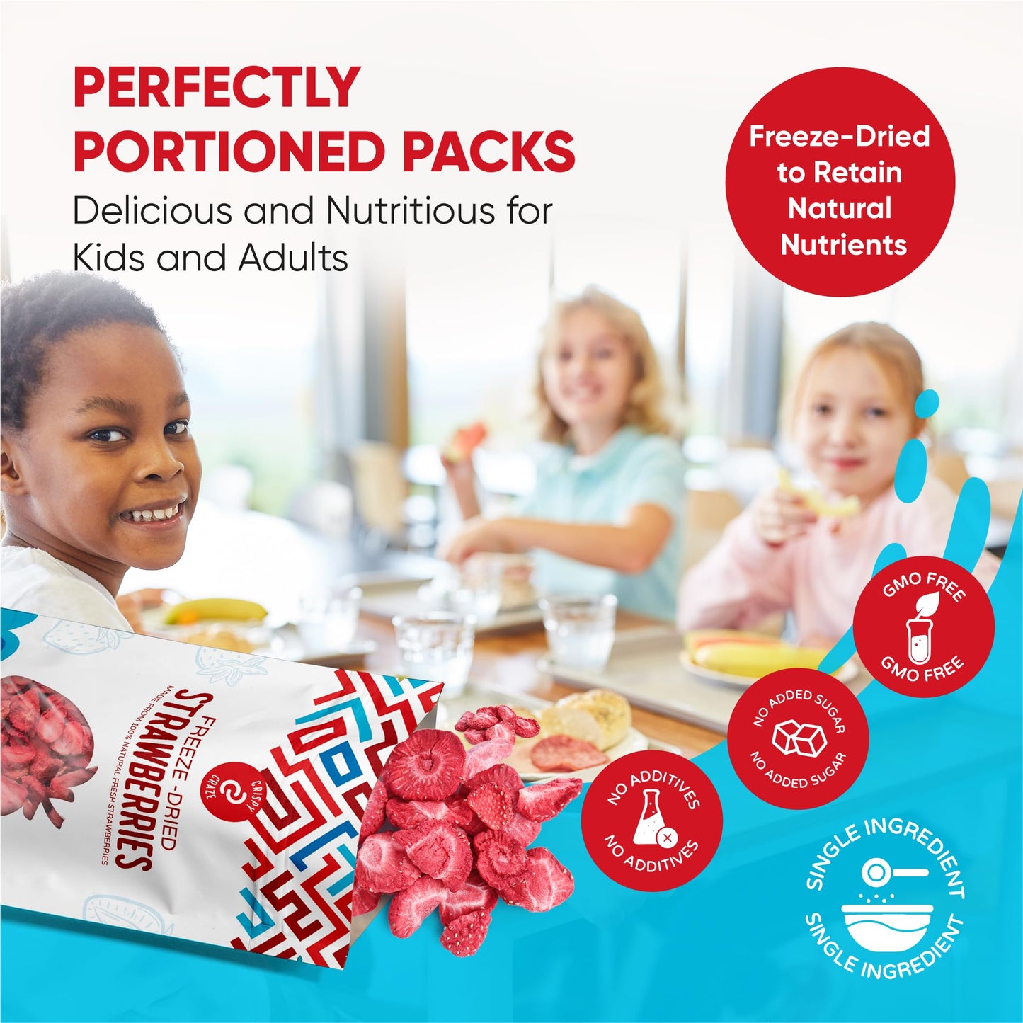 Crispy Craze Freeze Dried Strawberries (12 Snack Sized Bags, 0.5 Oz Each), Sliced Strawberry Fruit Crisps, Non Gmo, Healthy Snac